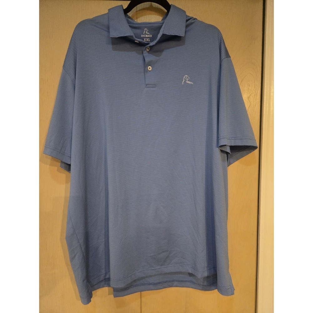 Rhoback Mens XXL Performance Polo Shirt Blue Green Striped Short Sleeve Golf Top